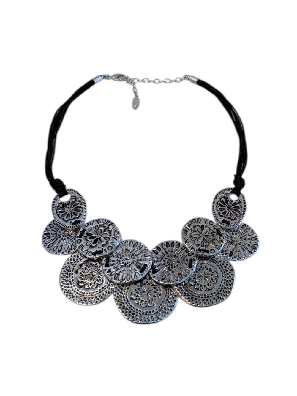 St. Thomas Silver-Tone Coin Disc Statement Necklace Adjustable 16.5–18.5”